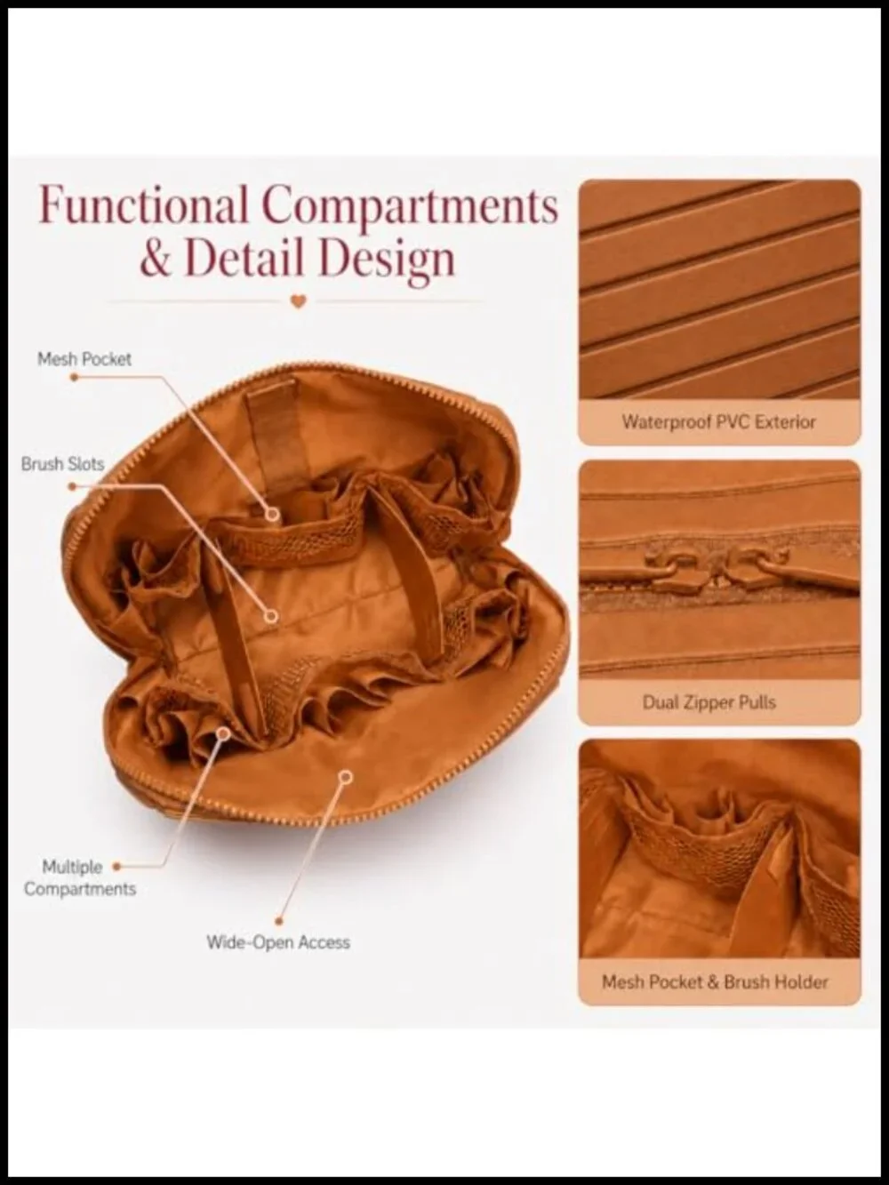 Travel Makeup Bag with 27 Pockets, Stand-Up Design, Adjustable Dividers,
